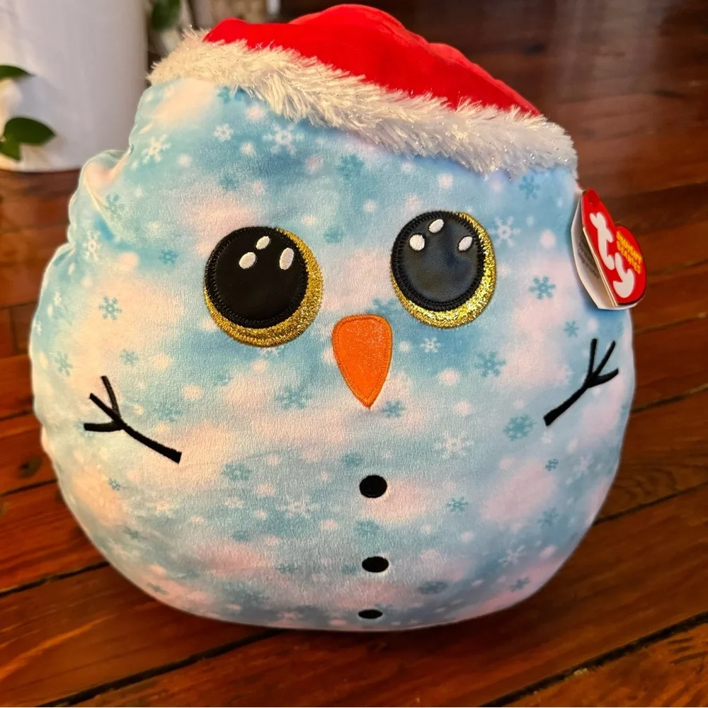 Ty Squishy Beanies FLECK The Snowman NWT Plush Pillow